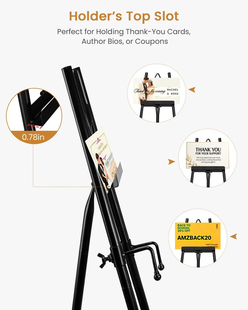 Victawks 53.9"" Black Easel Stand for Sign, Heavy Duty Metal Display Easel with Storage Bag, Adjustable Art Easel for Wedding Sign, Painting, Picture - Image 3